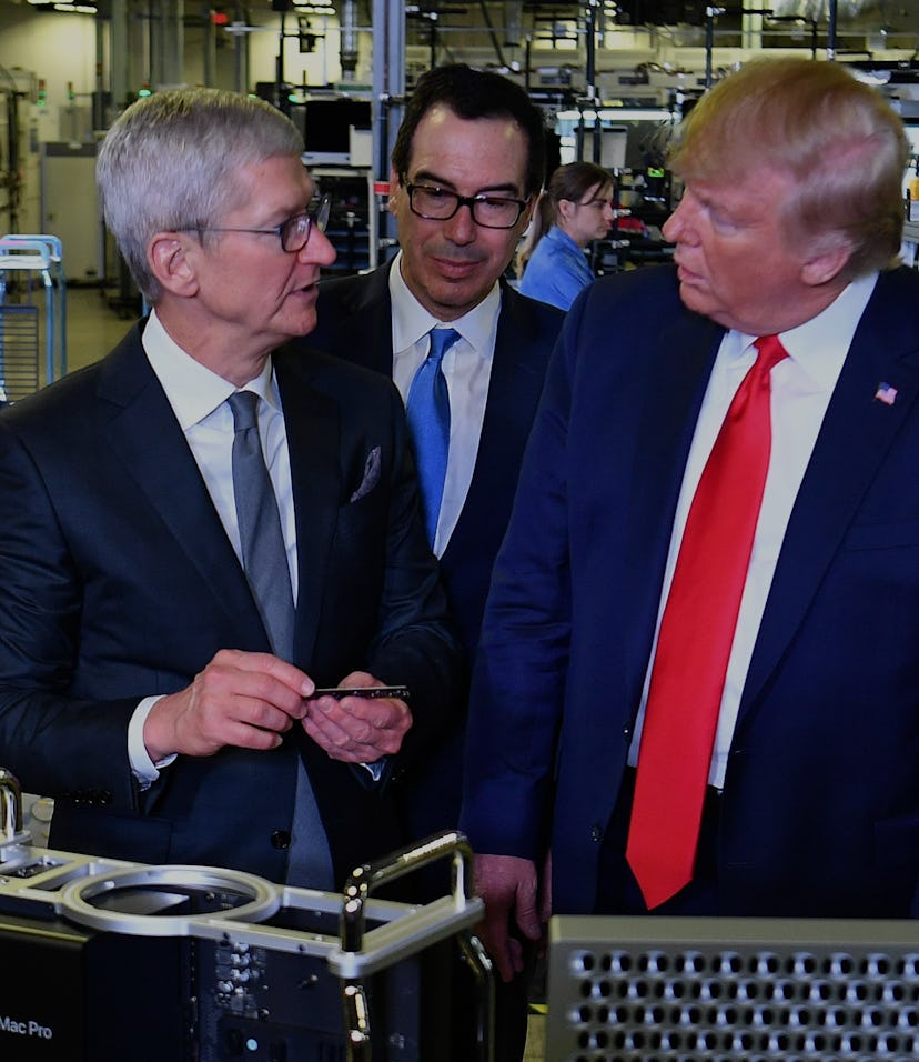Apple CEO Tim Cook, Treasury Secretary Steve Mnuchin, President Trump meet at a manufacturing facili...