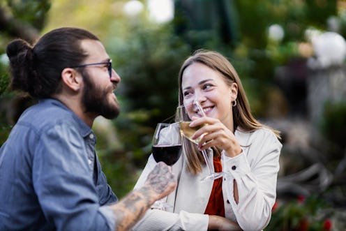 date, couple, wine
