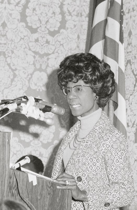  Shirley Chisholm is shown here speaking at a National Organization for Women meeting