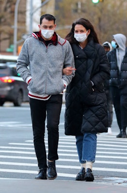 Emilio Vitolo Jr. and Katie Holmes out for a walk on January 22, 2021 in New York City, New York. 