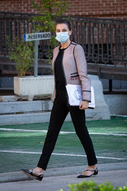 Queen Letizia Of Spain attends a meeting with Red Cross Spain on Oct. 3, 2020.