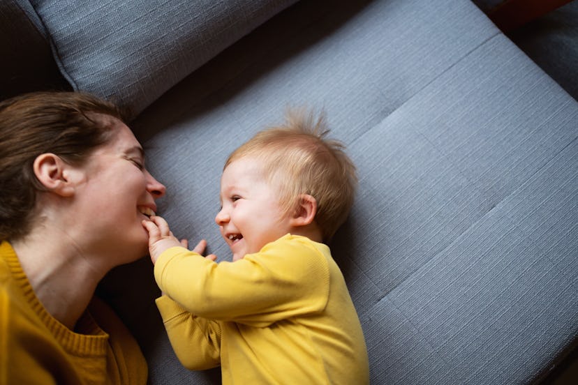 happy baby with mom