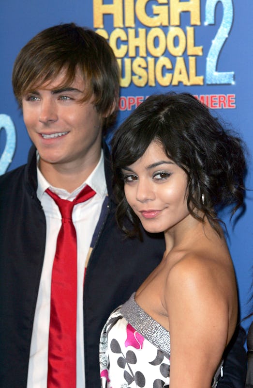 Zac Efron and Vanessa Hudgens attend the premiere of High School Musical 2.