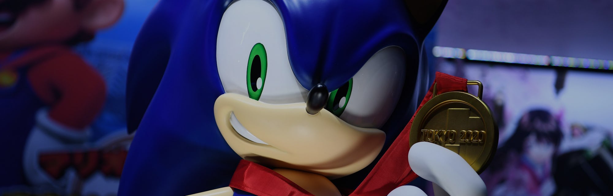 A large figure based onSonic the hedgehog can be seen looking directly at the camera.