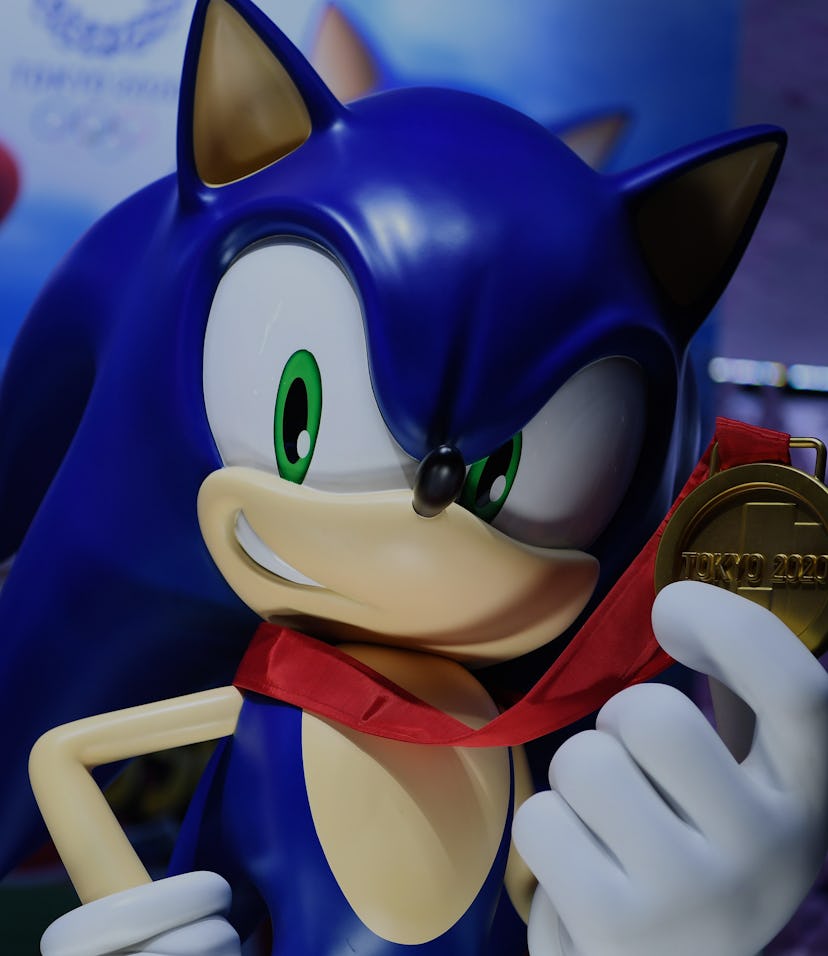 A large figure based onSonic the hedgehog can be seen looking directly at the camera.