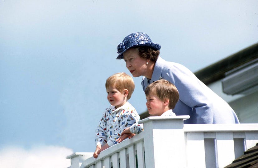 Queen Elizabeth with Prince William and Prince Harry, 1987.