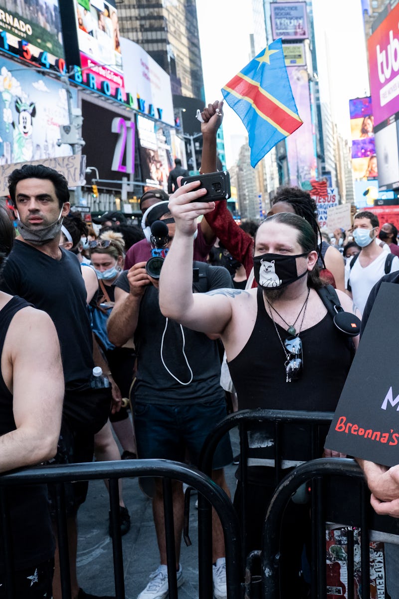 black lives matter protesters at a protest in 2020