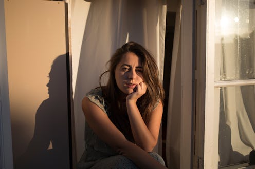 woman, wondering, sunset, lighting