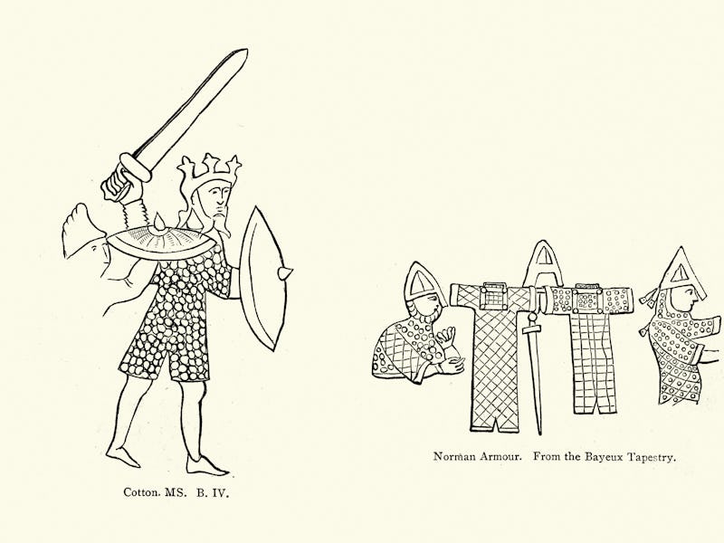 An illustration of a king next to norman armour