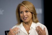 Journalist Katie Couric, who will soon be the guest host of "Jeopardy", speaking at an interview in ...