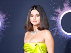 Selena Gomez hits the red carpet in a strapless dress.