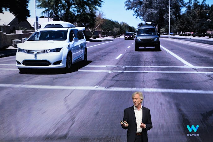 FRANKFURT AM MAIN, GERMANY - SEPTEMBER 12: John Krafcik, CEO of Waymo, speaks at the opening event o...