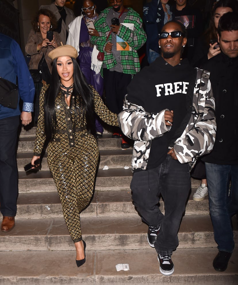 PARIS, FRANCE - SEPTEMBER 30: Cardi B and Offset are seen leaving Giraffe restaurant on September 30...