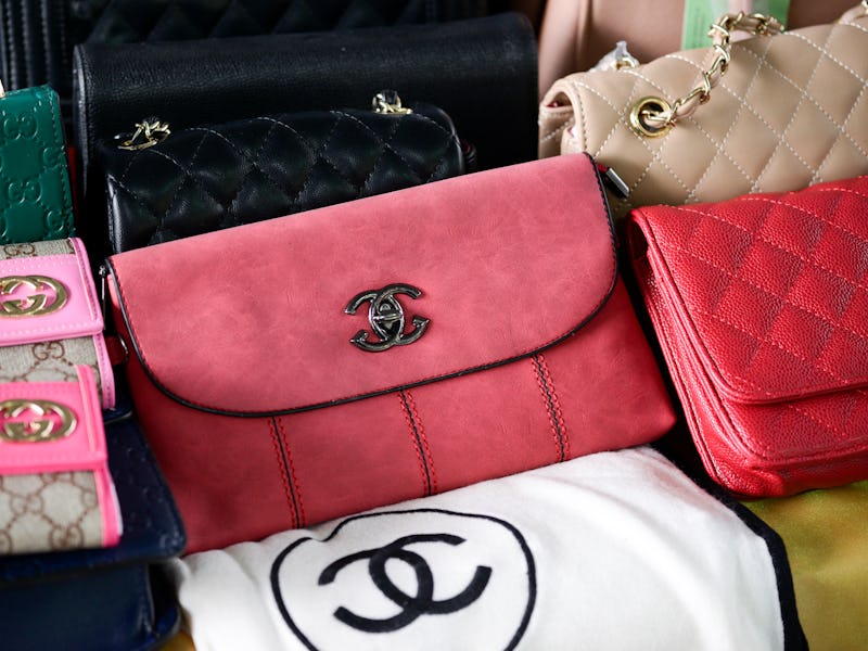 Counterfeit goods on display during a media briefing at Customs department in Bangkok, Thailand, 02 ...