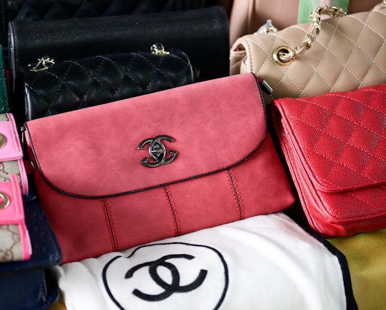 Counterfeit goods on display during a media briefing at Customs department in Bangkok, Thailand, 02 ...