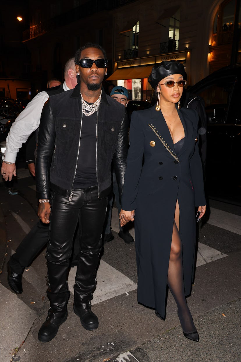 PARIS, FRANCE - SEPTEMBER 29: Cardi.B and Offset are seen arriving at a party near The Champs-Élysée...