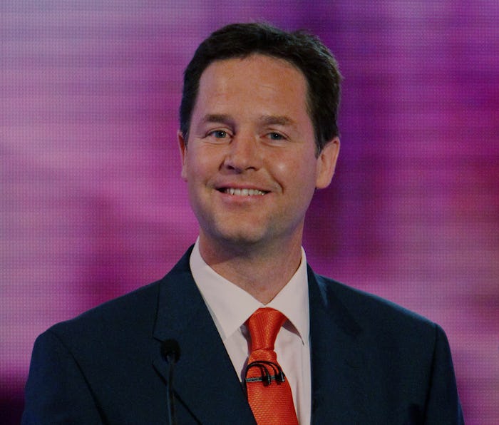 British opposition Liberal Democrat leader, Nick Clegg participates in the final of three live telev...