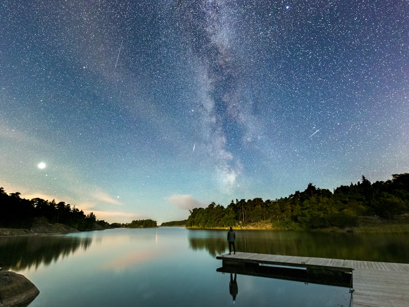 Man Watching the Milky Way and Meteror Shower
