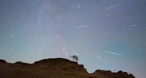 DAQING, CHINA - OCTOBER 22, 2020 - The Orionids meteor shower is seen over the Songhua River in Daqi...