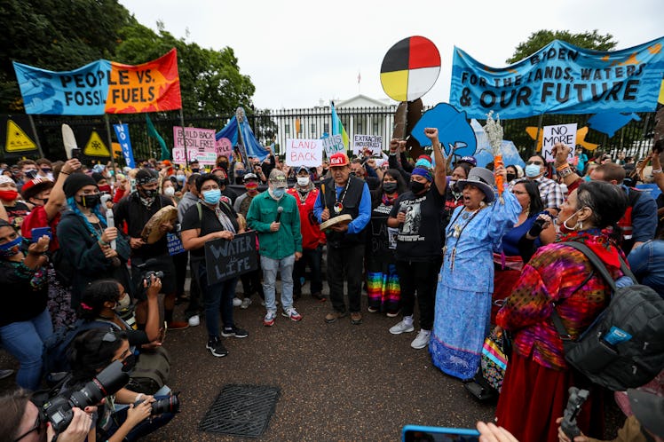 On Indigenous People's Day 2021, hundreds of Native Americans and supporters of environment advocacy...