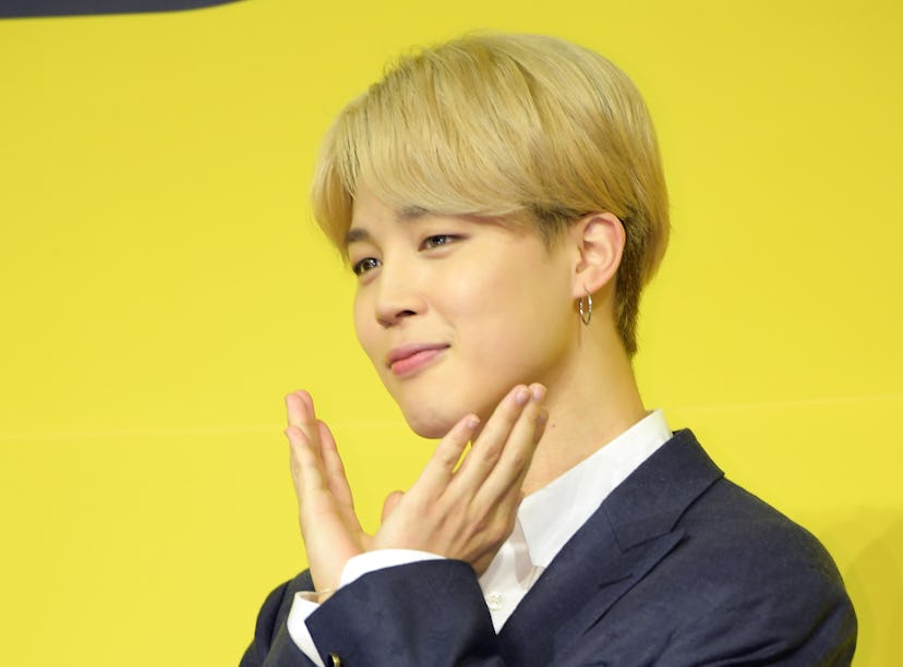 Jimin of BTS at a 2021 press conference for "Butter."