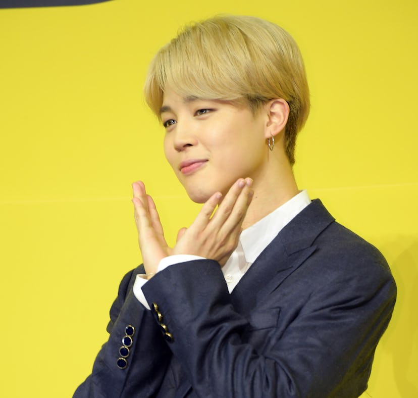 Jimin of BTS at a 2021 press conference for "Butter."