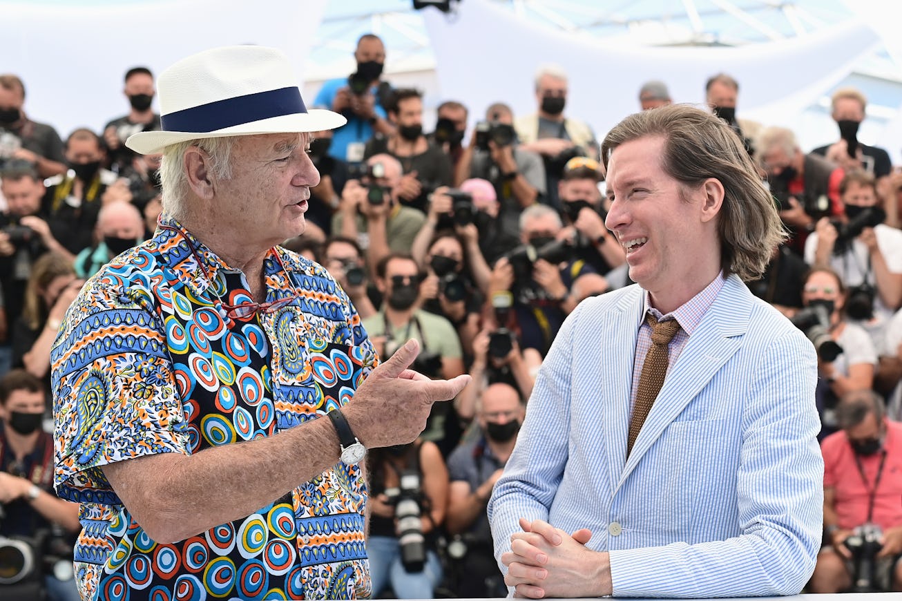 CANNES, FRANCE - JULY 13: (L-R) Bill Murray and Director Wes Anderson attend the "The French Dispatc...