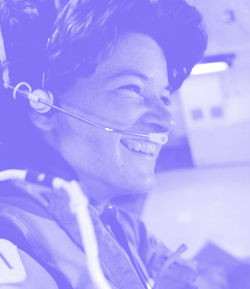 American astronaut and scientist Sally Ride, as STS-7 mission specialist, (1951 - 2012) is pictured ...