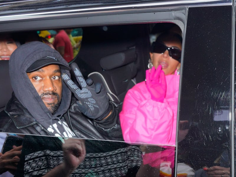 NEW YORK, NEW YORK - OCTOBER 09: Kanye West and Kim Kardashian head out of their hotel on October 09...