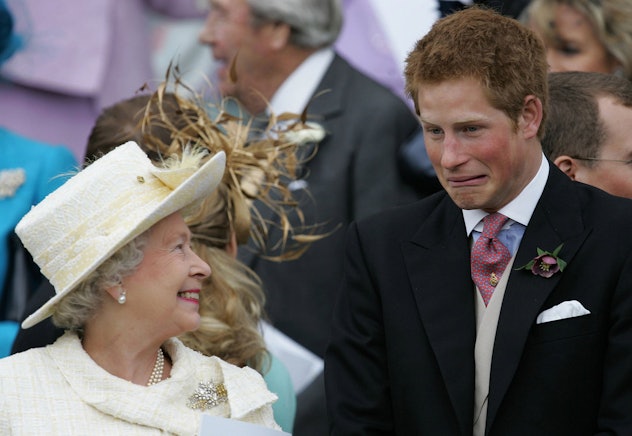 Prince Harry makes his grandmother laugh.
