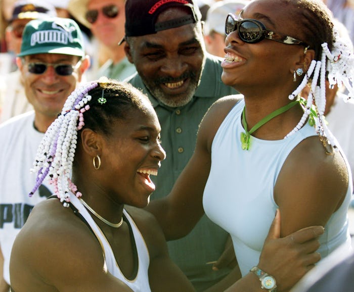 INDIAN WELLS, UNITED STATES:  Serena Williams (L) of the US celebrates her Evert Cup final victory o...