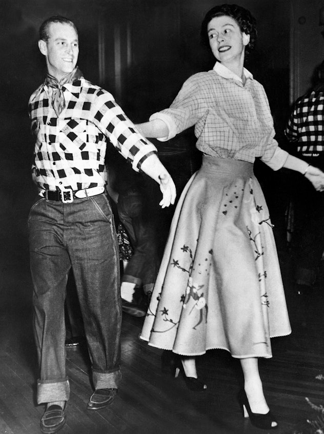 Queen Elizabeth and Prince Philip went square dancing.