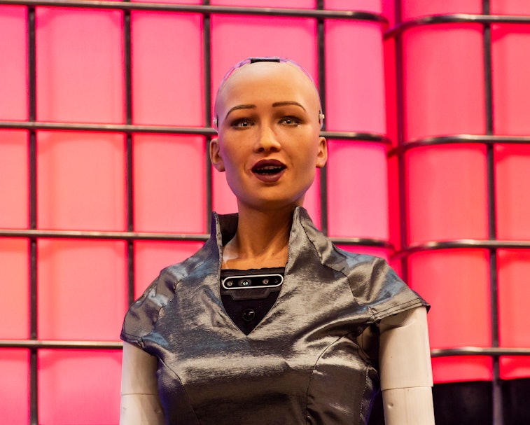 Sophie the robot during the Web Summit 2018 in Lisbon, Portugal on November 7, 2018. (Photo by Rita ...