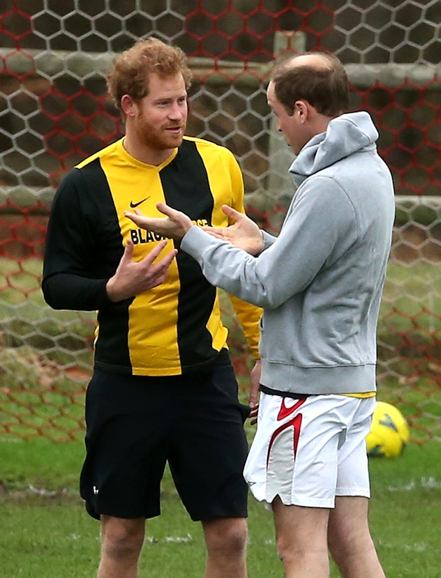Prince Harry and Prince William play football at Christmas.