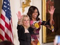 On Monday, November 14, in the East Room of the White House, (l-r) Dr. Jill Biden, and First Lady Mi...