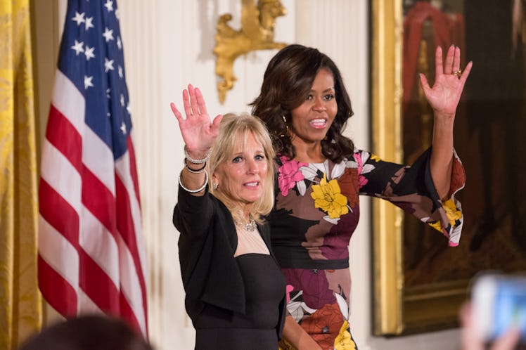 On Monday, November 14, in the East Room of the White House, (l-r) Dr. Jill Biden, and First Lady Mi...