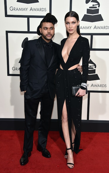 Singer The Weeknd (L) and model Bella Hadid attend The 58th GRAMMY Awards