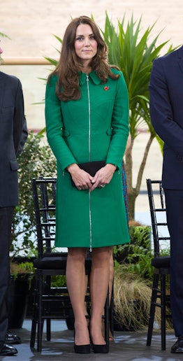 Kate Middleton wears Erdem Allie green coat.