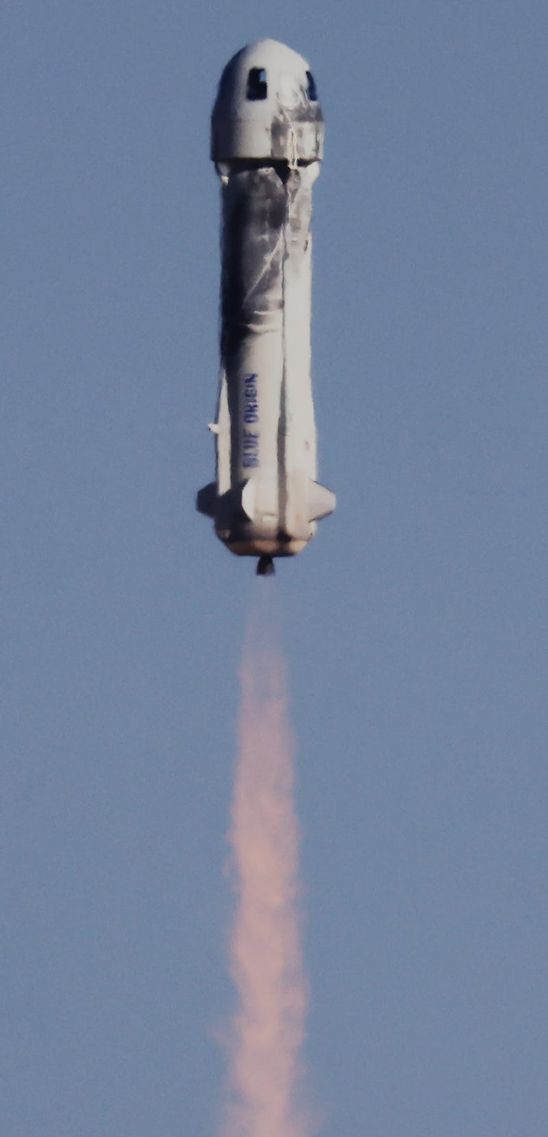 VAN HORN, TEXAS - OCTOBER 13: Blue Origin’s New Shepard Blue Origin’s New Shepard flies toward space...