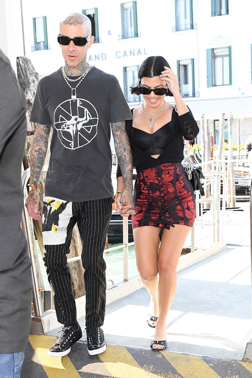 VENICE, ITALY - AUGUST 29: Kourtney Kardashian and Travis Barker are seen on August 29, 2021 in Veni...