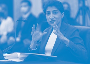 WASHINGTON, DC - APRIL 21: FTC Commissioner nominee Lina M. Khan testifies during a Senate Commerce,...