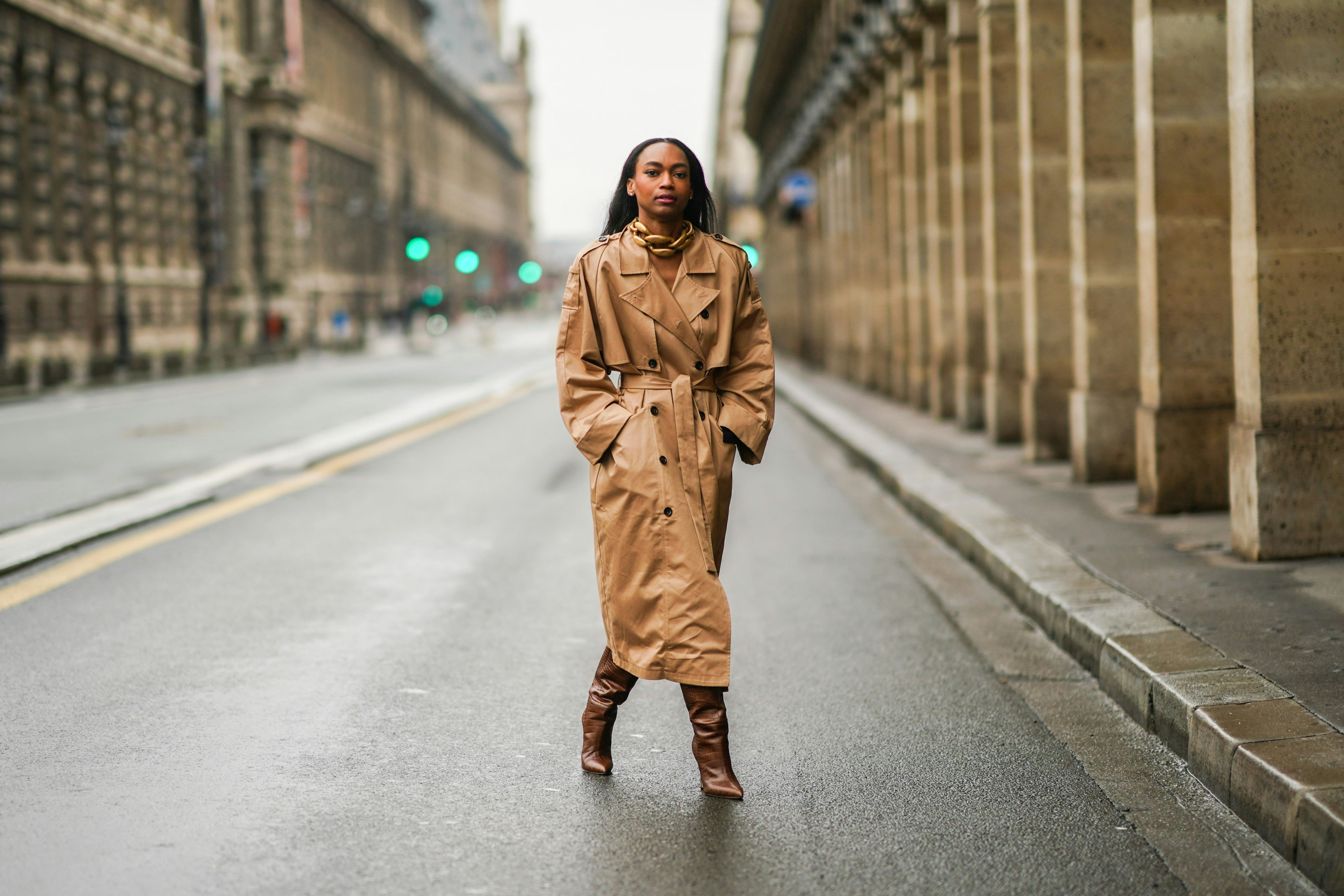 Girl in trench coat on sale