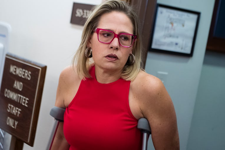 UNITED STATES - JUNE 16: Sen. Kyrsten Sinema, D-Ariz., leaves a Senate Homeland Security and Governm...
