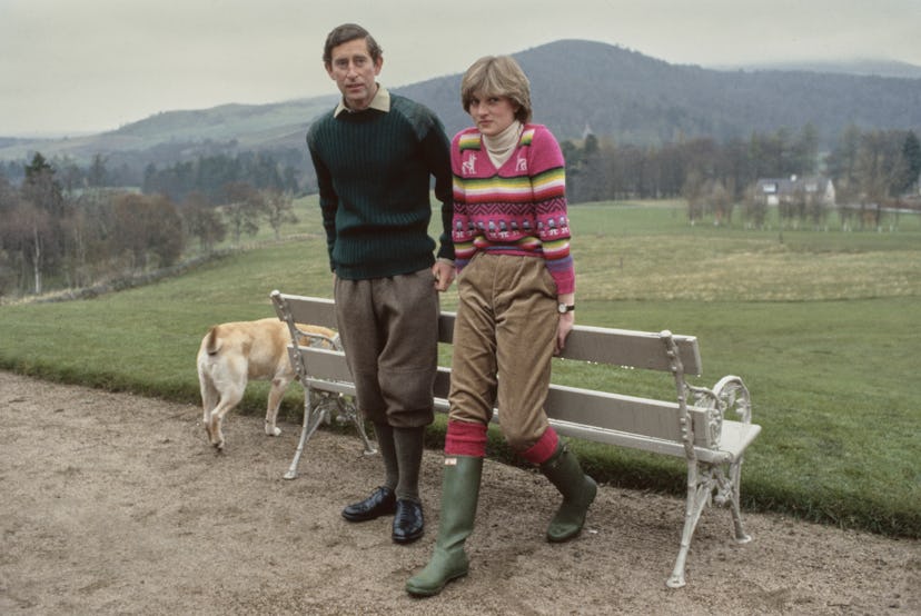 Prince Charles and Lady Diana Spencer hold a photocall with their dog Harvey at Craigowan Lodge in B...