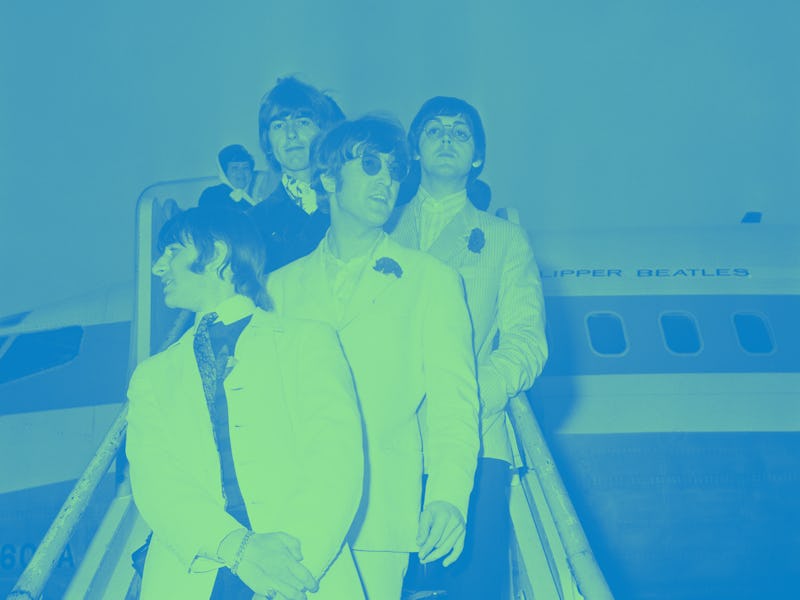 British rock group the Beatles arrive at London Airport on the 'Clipper Beatles', after their final ...