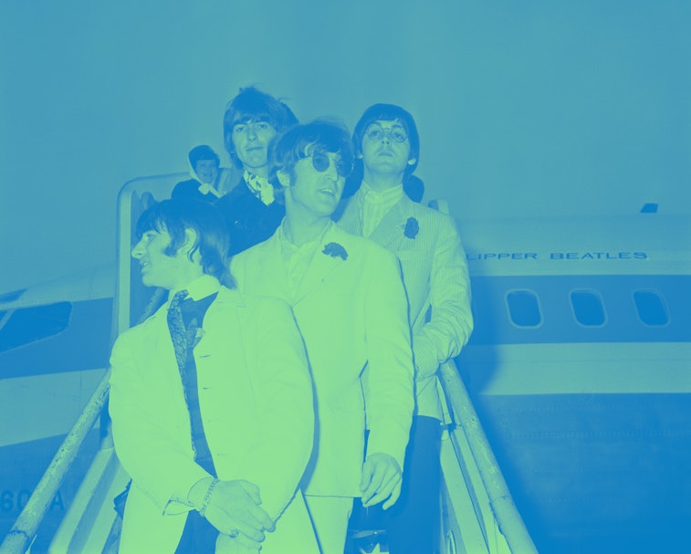 British rock group the Beatles arrive at London Airport on the 'Clipper Beatles', after their final ...