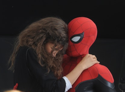 Tom Holland and Zendaya on the set of 'Spiderman: Far From Home' in 2018.