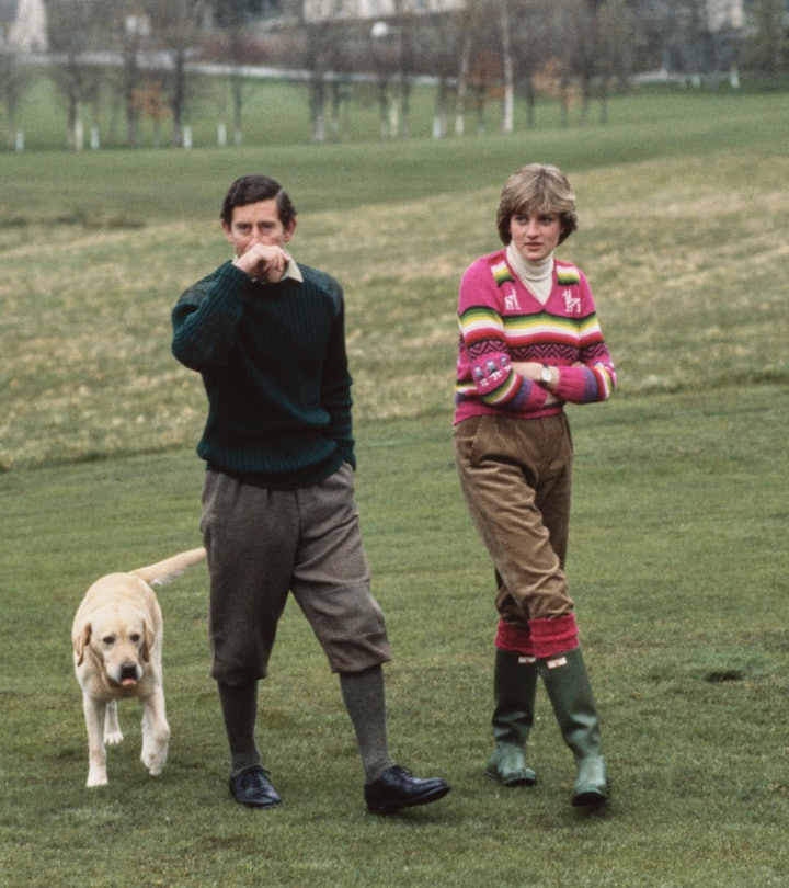 Prince Charles and Lady Diana Spencer (later Diana, Princess of Wales, 1961 - 1997) hold a photocall...