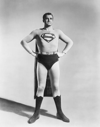 circa 1955:  Full-length studio portrait of American actor George Reeves (1914 - 1959) in costume as...