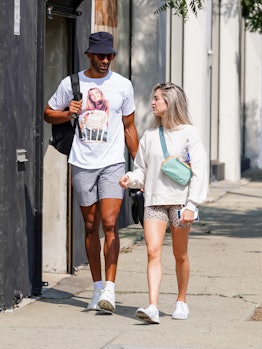 Matt James wears a Britney Spears T-shift as he and Lindsay Arnold are seen outside 'Dancing With Th...